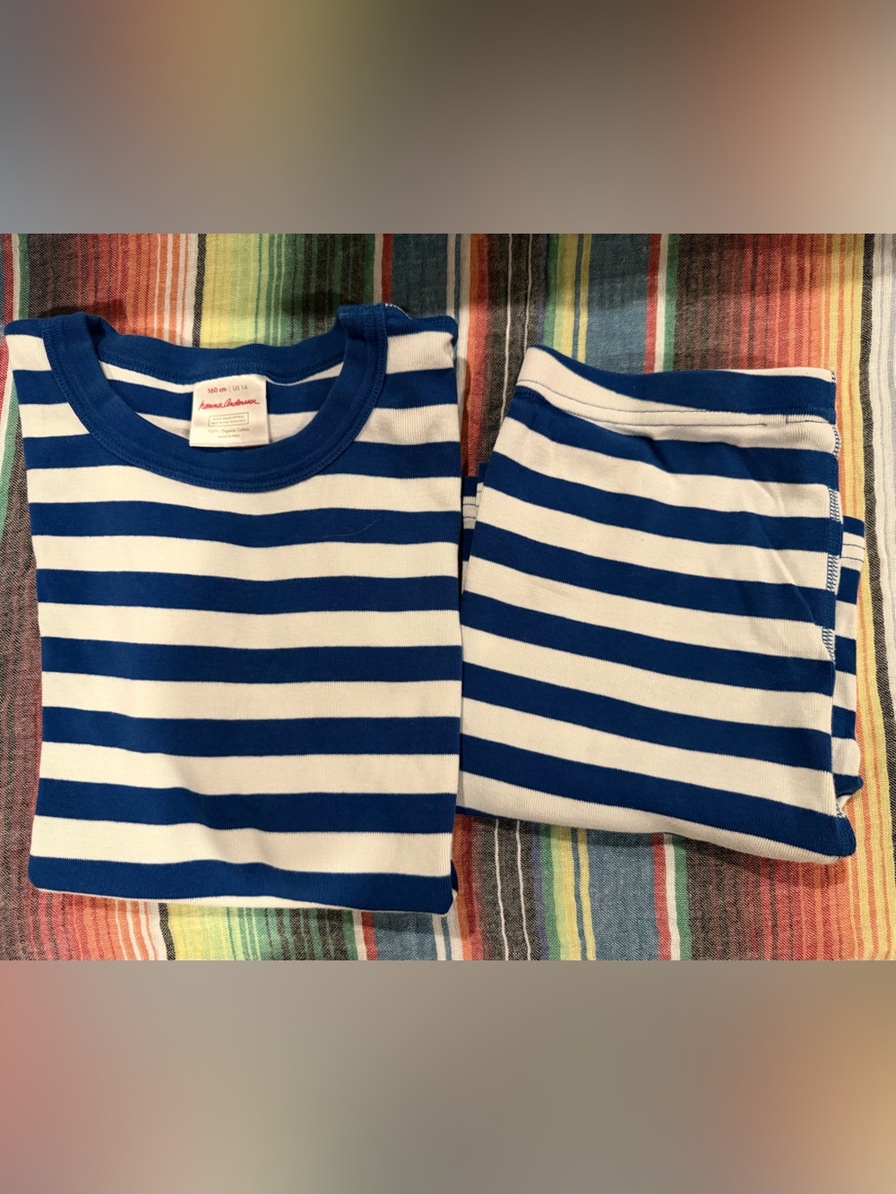 Hanna Andersson Boys Blue Striped Cotton Short John Pajama Set 14